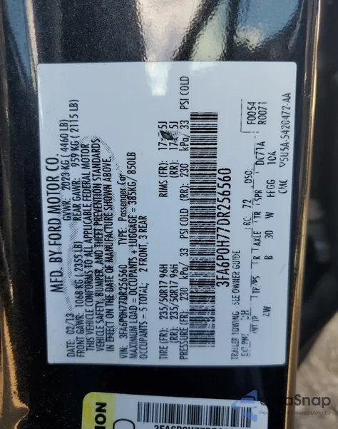 2013 Ford Fusion Se из США, поврежденный, VIN 3FA6P0H77DR256560